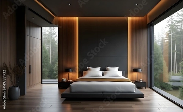 Fototapeta Modern Bedroom Interior with Relaxing Atmosphere