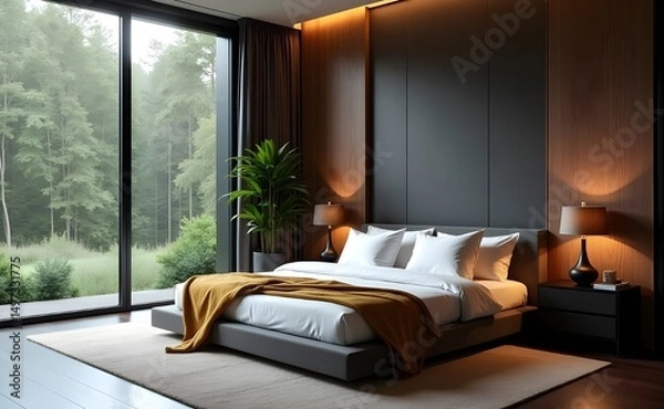 Fototapeta Modern Bedroom Interior with Relaxing Atmosphere