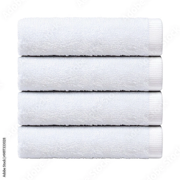 Fototapeta Stacked white towels for a clean aesthetic isolated against a transparent background..