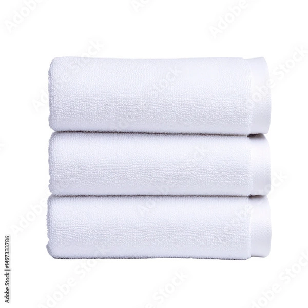 Fototapeta Three neatly rolled white towels stacked together isolated against a transparent background..