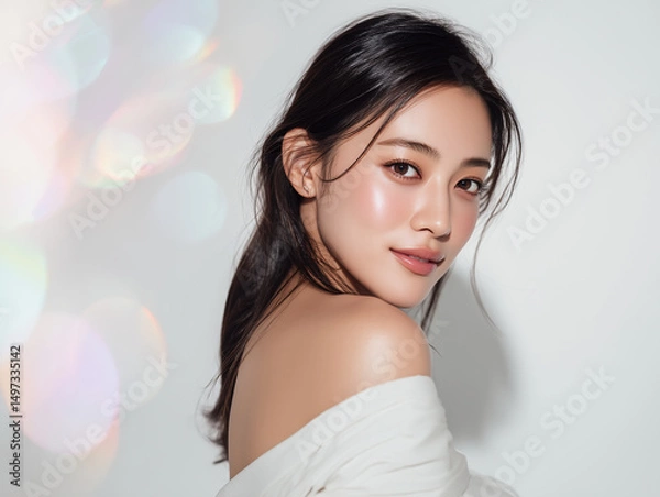 Obraz 艶肌が美しい若い女性のポートレート（白背景）