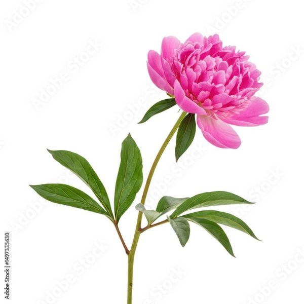 Fototapeta Single pink peony flower stem isolated on transparent background