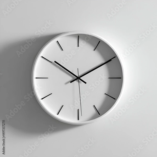 Obraz A minimalist white round wall clock with a clean design showing time against a white wall.
