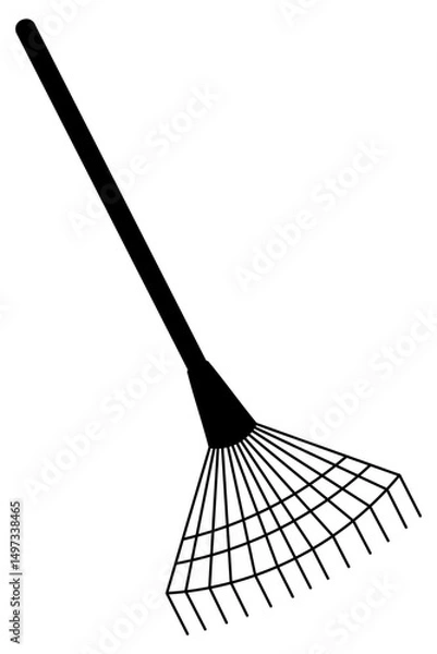 Fototapeta Fan rake. Silhouette. Tool for collecting leaves and cleaning the area. Vector illustration. Isolated on white background. Idea for web design
