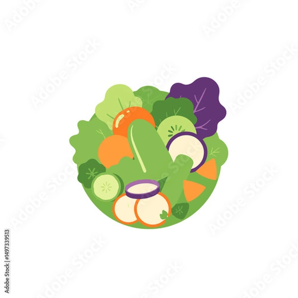 Obraz Fresh vegetable salad illustration, nutritious concept, colorful design on white background