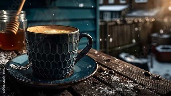 Fototapeta Winter Coffee Honey Snow Garden Cozy.