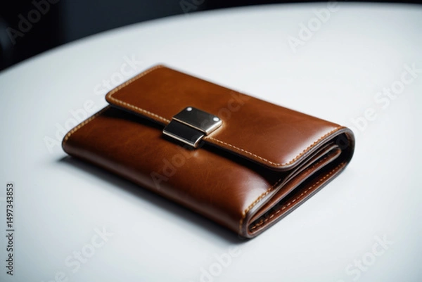 Obraz A brown wallet sitting on a white table