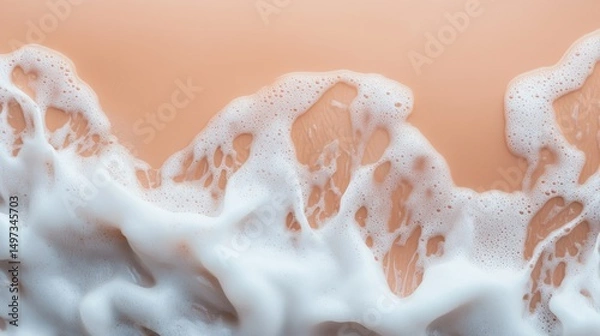 Fototapeta Abstract pattern of soapy foam on a peach background.