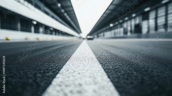 Fototapeta Close-up view of a race track's asphalt surface.