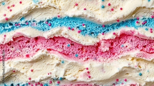 Fototapeta Close-up view of layered ice cream with sprinkles.