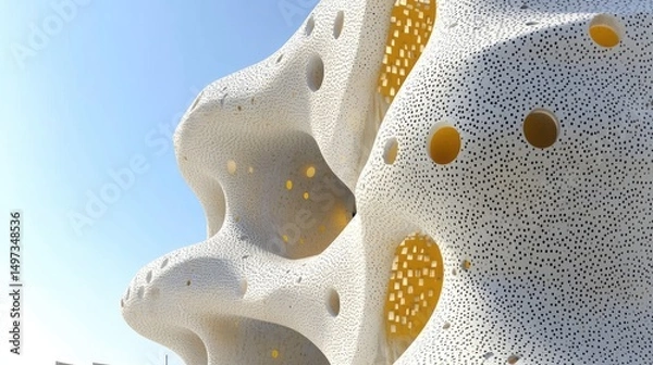 Fototapeta Ornate, textured facade of a modern architectural design.