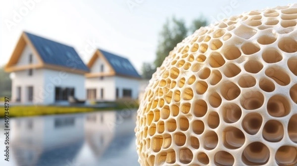 Fototapeta Close-up of a honeycombed, light beige sphere.