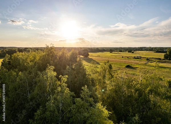 Fototapeta Aerial view of fields in Gmina Lochow, Mazowieckie region of Poland