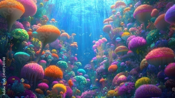 Fototapeta Vibrant underwater scene of colorful coral and aquatic life.