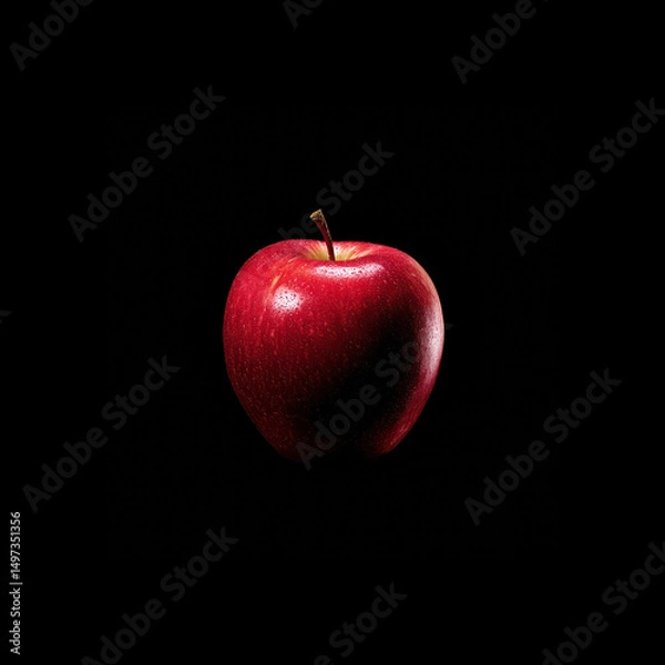 Obraz Fresh red apple on black background with shine