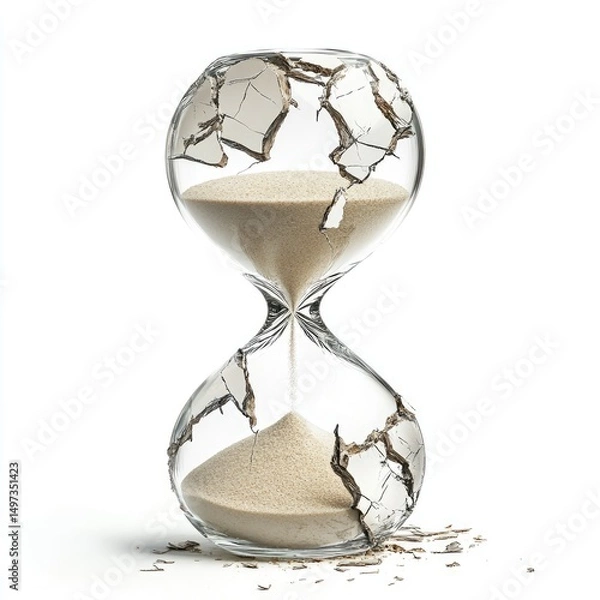 Fototapeta Broken hourglass, symbolizing the fleeting nature of time.