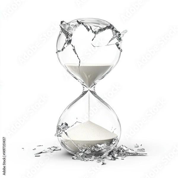 Fototapeta Shattered hourglass, symbolizing the fleeting nature of time.