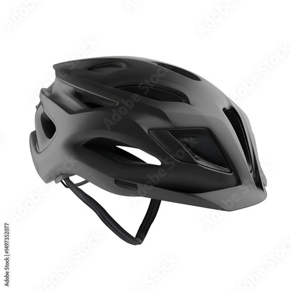 Obraz Sleek, matte black bicycle helmet showcases modern design and safety features with aerodynamic vents