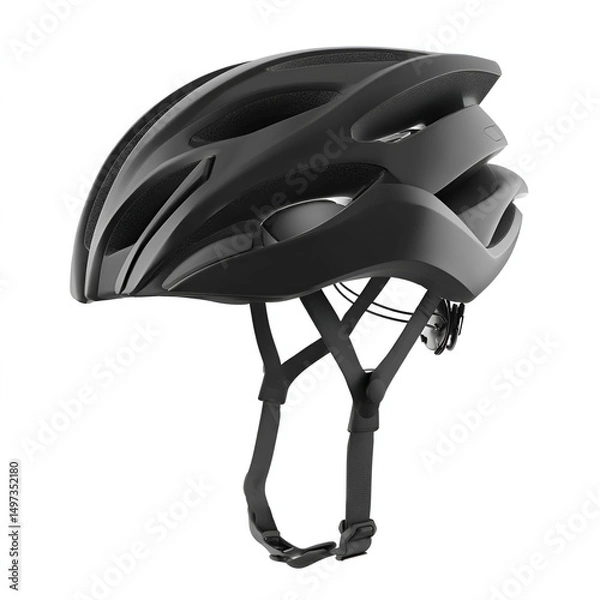 Obraz A modern bicycle helmet in matte black is rendered on a white background for commercial use.