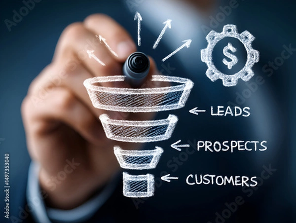 Fototapeta Visualizing a Conversion Funnel for Business Growth and Customer Acquisition Strategy