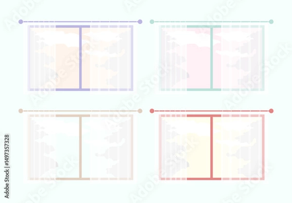 Fototapeta Cartoon Color Different Types Window in Living Room Set Interior Concept Flat Design Style. Vector illustration