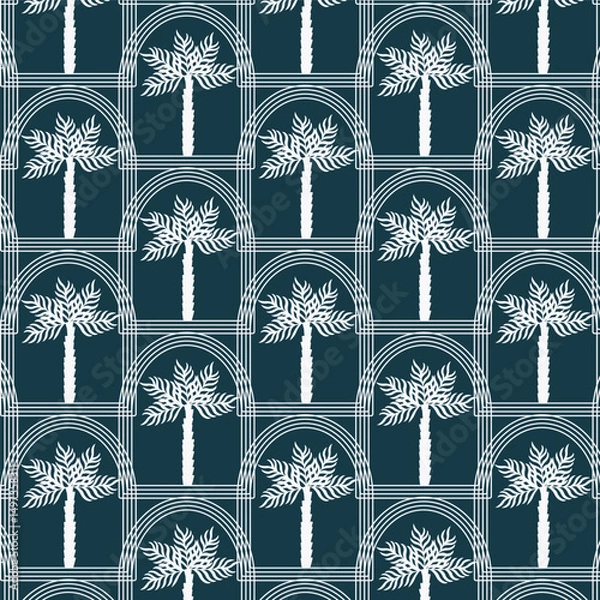 Fototapeta Mobile Summer  seamless pattern tropical  palm tree with in arch modern vector summer  geometric print for wallpaper, textile design , repeat background .