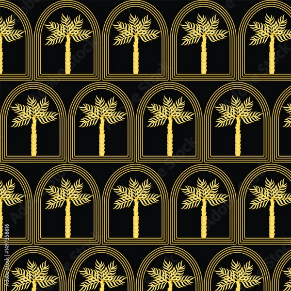 Fototapeta Mobile Summer  seamless pattern tropical  palm tree with in arch modern vector summer  geometric print for wallpaper, textile design , repeat background .