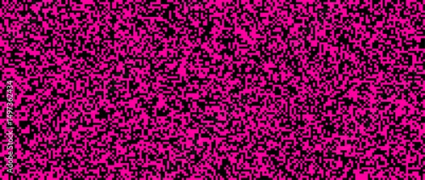 Fototapeta Abstract pixel bitmap pattern with random pink and black blocks. Retro 8-bit digital texture, perfect as a bold background, glitch screen or techno-inspired design element.