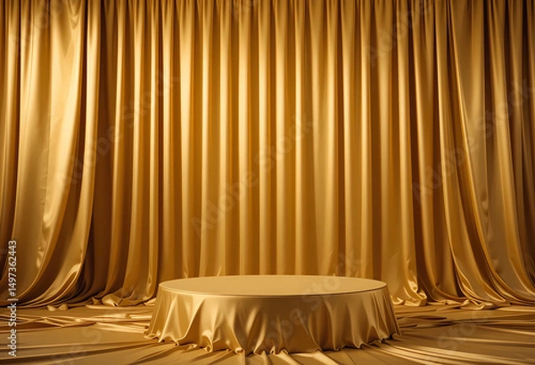 Obraz Golden Fabric Stage in Luxurious Studio Lighting Digital Illustration