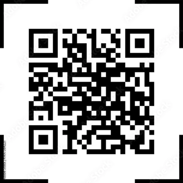Obraz Black QR code square data matrix barcode scan technology information digital mobile phone website link access. Vector illustration on transparent background