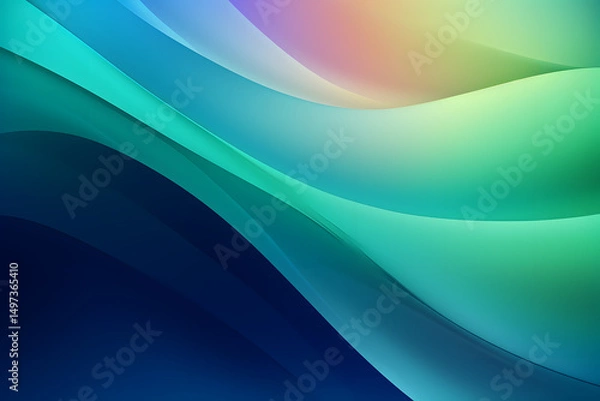 Fototapeta A dreamy abstract interpretation of the Northern Lights, soft glowing waves of green and blue,gradient abstract background
