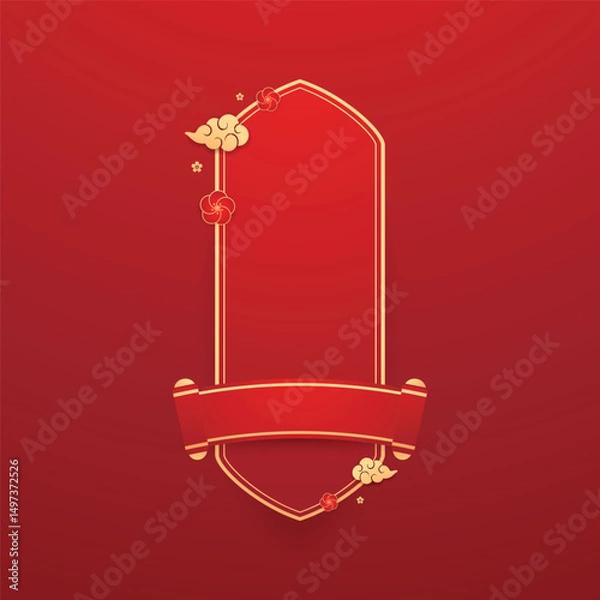 Fototapeta Happy Chinese new year 2026. Chinese new year banner for show product. Greeting card. China frame with lantern on red background.