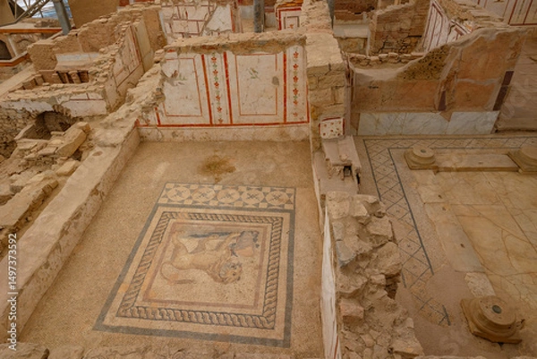 Obraz View of a house in Terrace houses of Ephesus complex with drawings and mosaics