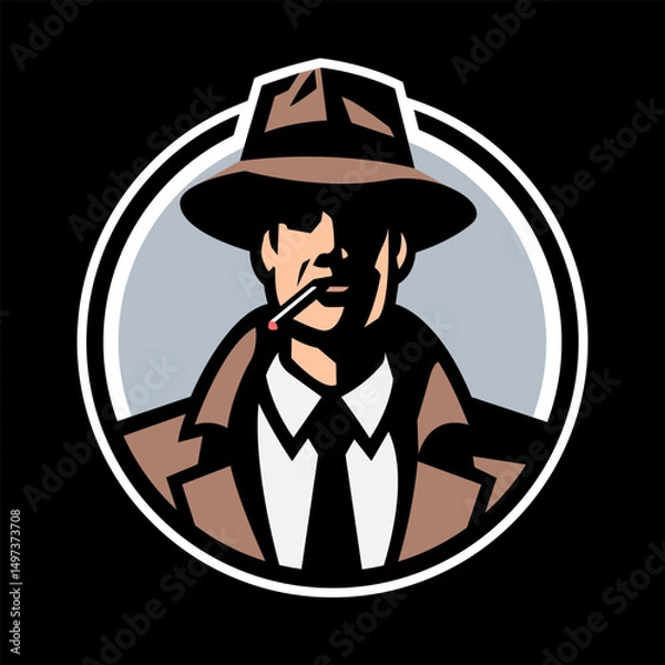 Obraz Silhouette of a man in a hat smoking a cigarette on a dark background.