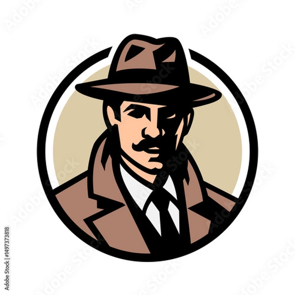 Obraz Silhouette of a man in a hat and a raincoat.