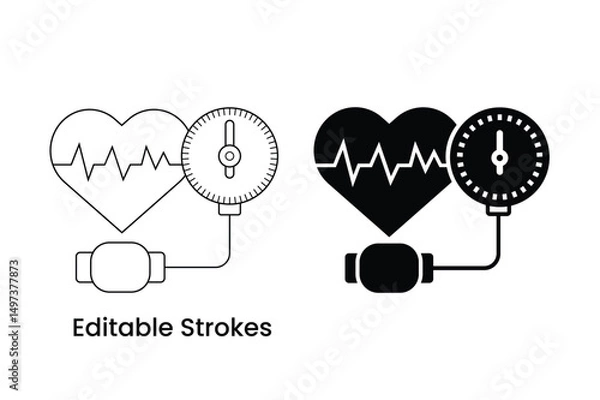 Fototapeta Health check of Heart. Cardio Health Checkup Icons with editable strokes. 