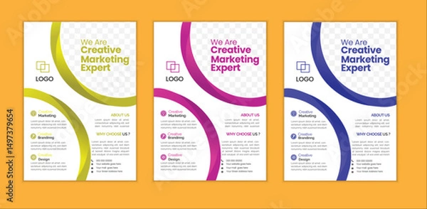 Fototapeta a bundle of 3 templates business flyer design, in blue color, and modern design,marketing,businessproposal, promotion, advertise, publication and editable vector template design.
