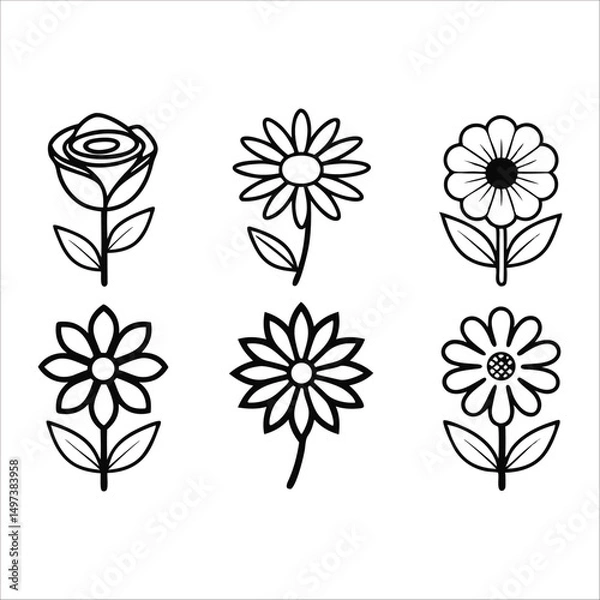 Obraz Flowers Vector, Floral Line Art, Flower Sketch, Botanical Illustration, Hand Drawn Flower, Flower Outline, Black And White Flower, Minimalist Floral, Botanical Drawing, Line Art Flowers, Flower Tattoo