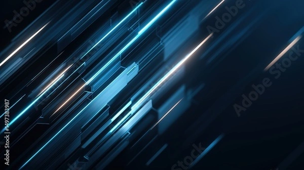 Obraz Futuristic blue circuit lines on geometric tech background, symbolizing digital innovation and advanced technology