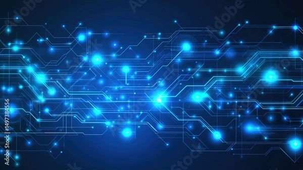 Fototapeta Futuristic blue circuit lines on geometric tech background, symbolizing digital innovation and advanced technology