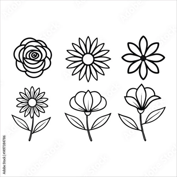 Obraz Flowers Vector, Floral Line Art, Flower Sketch, Botanical Illustration, Hand Drawn Flower, Flower Outline, Black And White Flower, Minimalist Floral, Botanical Drawing, Line Art Flowers, Flower Tattoo