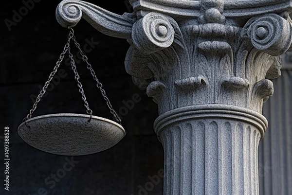 Fototapeta Elegant Column with Hanging Scale Symbolizing Justice and Fairness