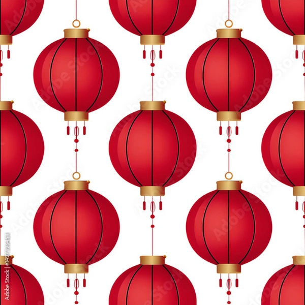 Fototapeta "Seamless Pattern of Traditional Red Chinese Lanterns on White Background"

