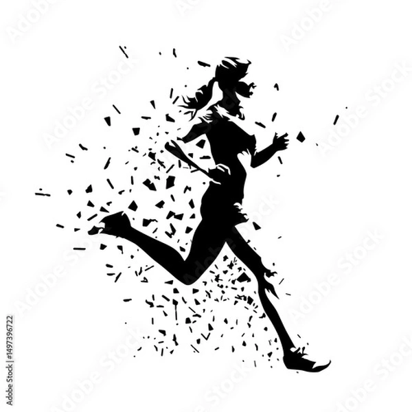 Fototapeta Run, running woman silhouette. Isolated vector illustration of female runner with dispersion effect