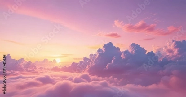 Fototapeta Fuzzy pastel sunset; pink, blue, yellow gradient, soft, dreamy, sky, clouds, abstract, background, diffuse, whimsical