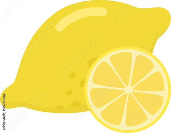 Obraz Lemon fruit and slice isolated on white background. Fresh full and half cut of lemon 