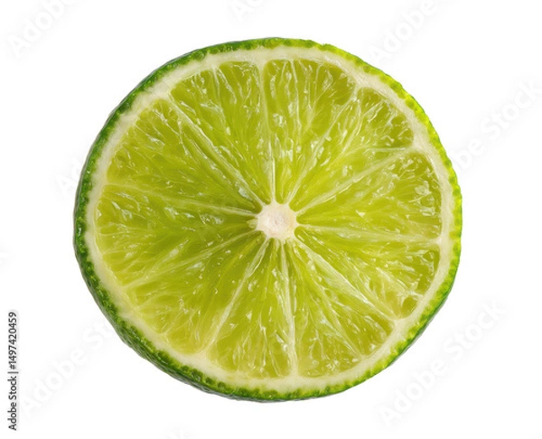 Fototapeta Fresh lime slice with vibrant green color for culinary use, cut out transparent