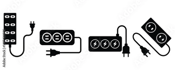 Fototapeta Surge protectors silhouette. Power strip surge protector silhouette. Electrical surge protector silhouette on white background.