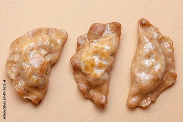 Obraz Three delicious pierogi on neutral background