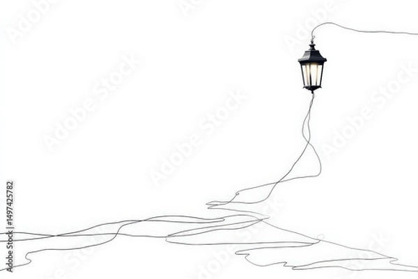 Fototapeta Creative street lamp with winding wires against a minimalist white background at midday